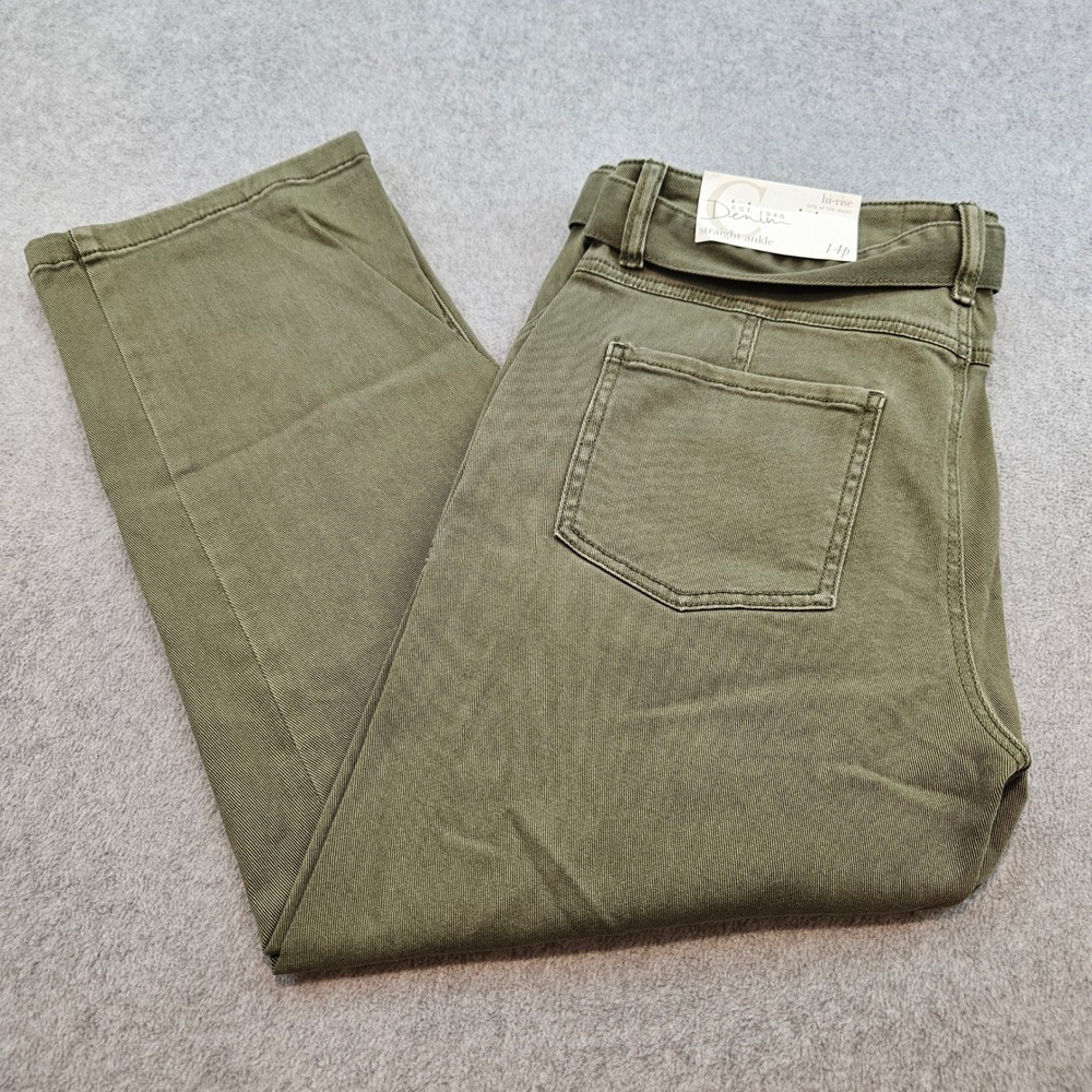CATO Pants Women 14P Green Hi-Rise Straight Ankle Tie-Waist Casual Utility Chic